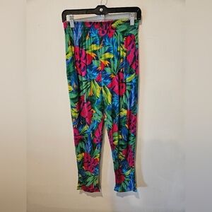 ONE RESOURCE WOMEN'S COLORFUL TROPICAL PULL-ON PANTS SIDE POCKETS SIZE MEDIUM